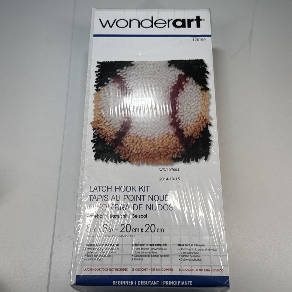 Wonderart 426199 Baseball Latch Hook Kit, 8" x 8" Includes Canvas and Rug Yarn
